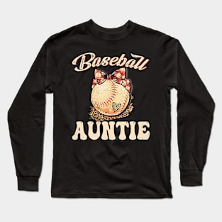 Softball Baseball Auntie Leopard Mother'S Day Long Sleeve T-Shirt